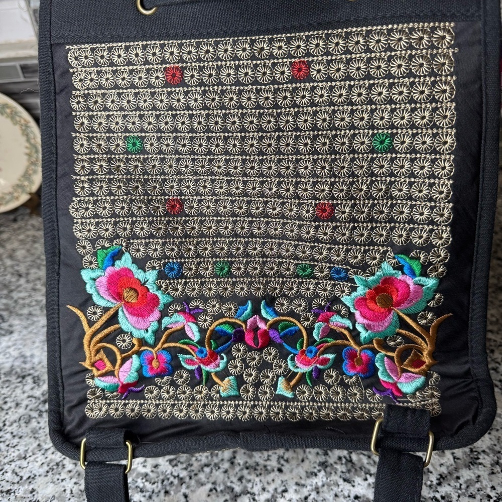 Women's Vintage Unique Cute Canvas Backpack Purse with Floral Embroidery - Picture 7 of 13